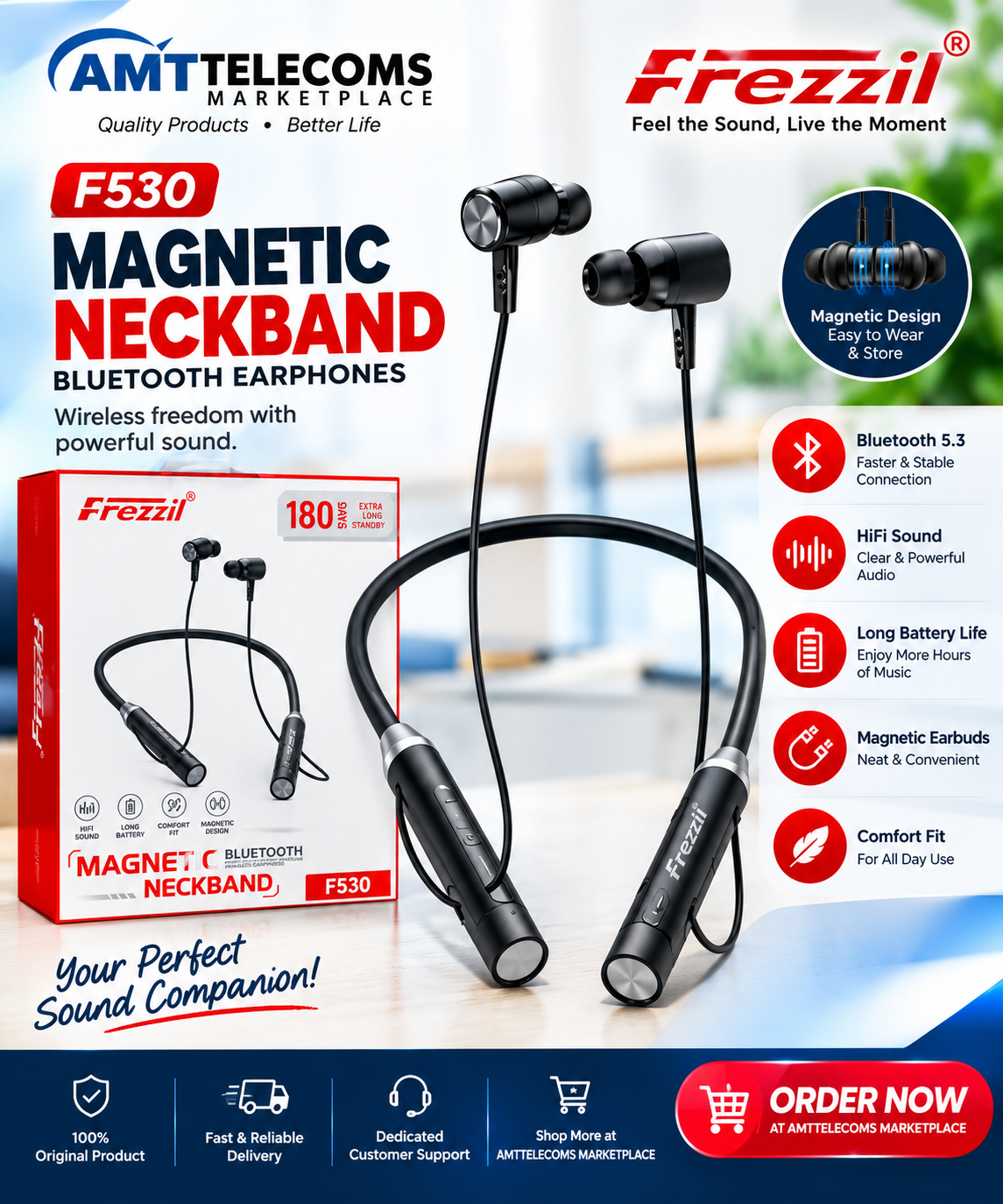 Frezzil F530 Magnetic Bluetooth Neckband Earphones
